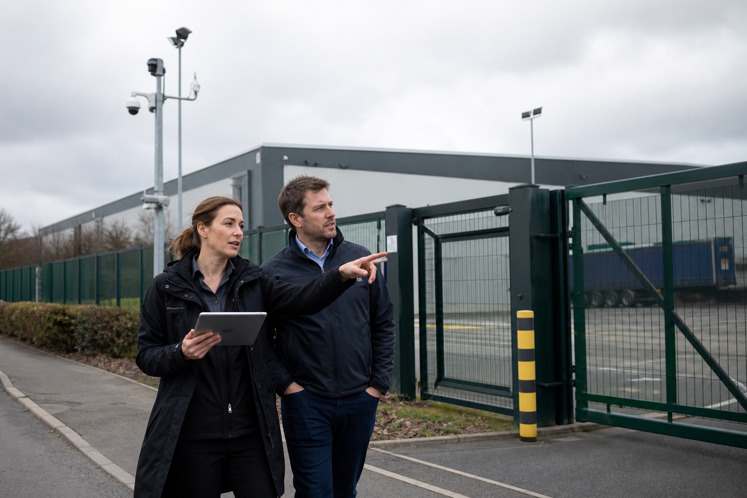 Security professional managing a busy public event